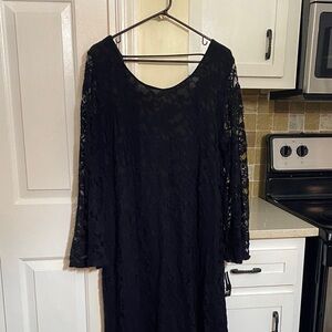 new directions Black Lace Long-Sleeve Scoop Neck Dress